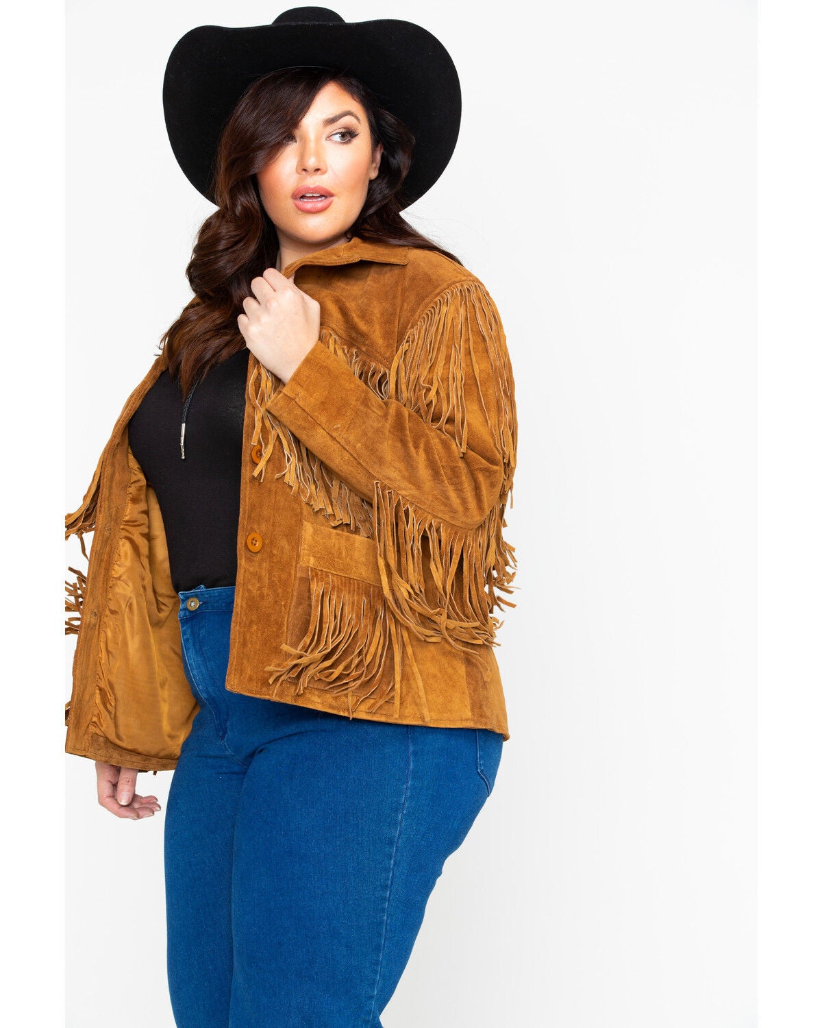 plus size suede fringe jacket