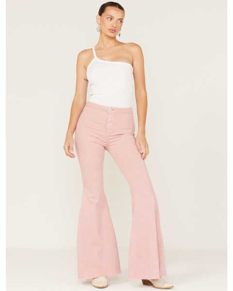 Free People Women's Just Float On High Rise Flare Jeans, Pink, hi-res