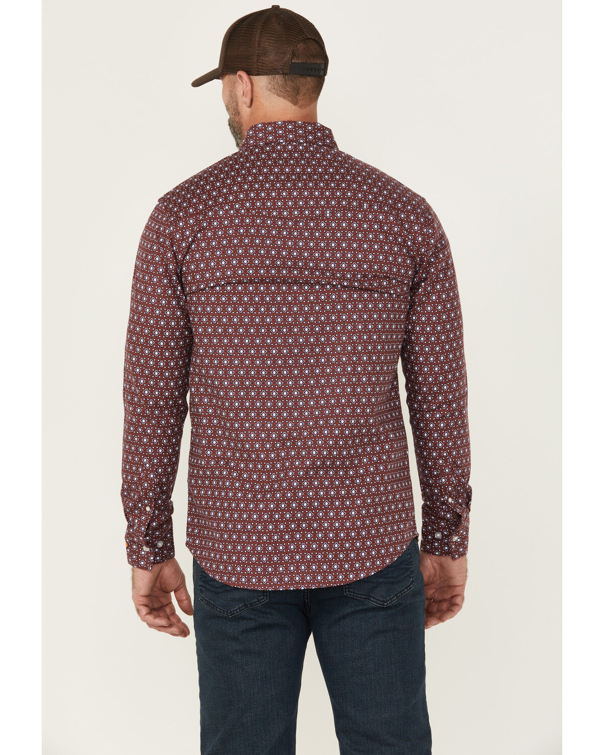 Image #4 - Wrangler Men's FR Geo Print Long Sleeve Button-Down Work Shirt, Red, hi-res