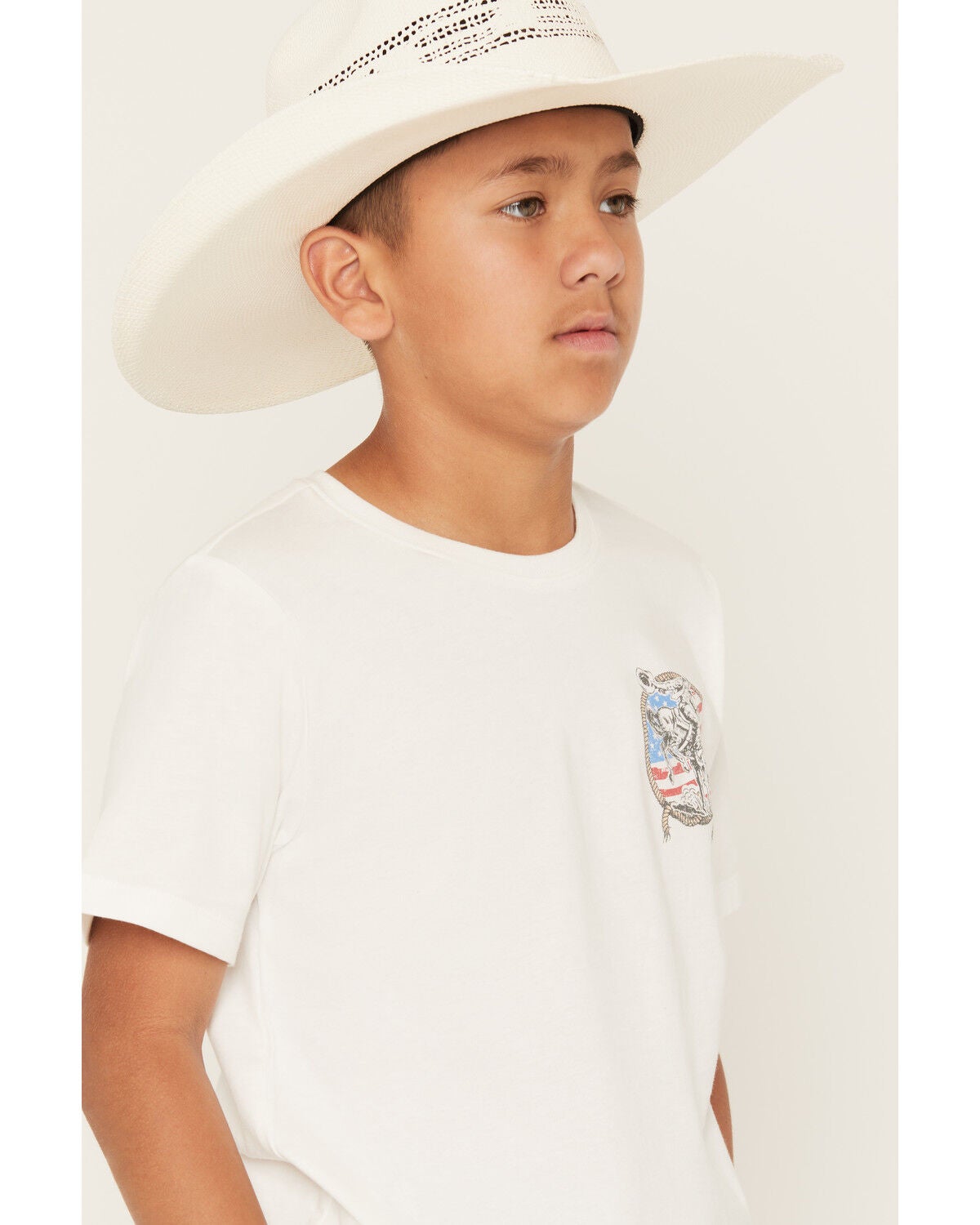 Image #3 - Sable Sky Boys' American Cowboy Short Sleeve Graphic T-Shirt, White, hi-res