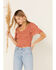 Image #1 - Beyond The Radar Women's Floral Print Smocked Top, Rust Copper, hi-res