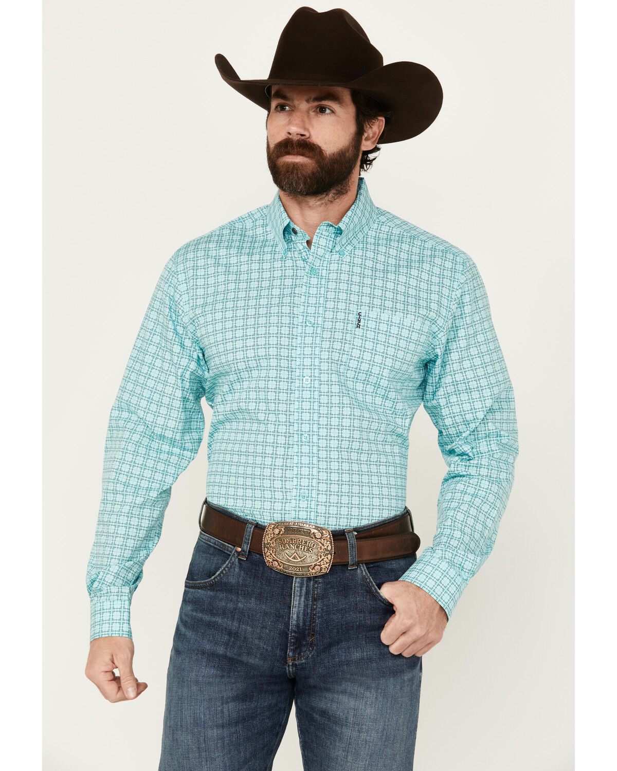 Image #1 - Cinch Men's Geo Print Long Sleeve Button-Down Western Shirt, Turquoise, hi-res