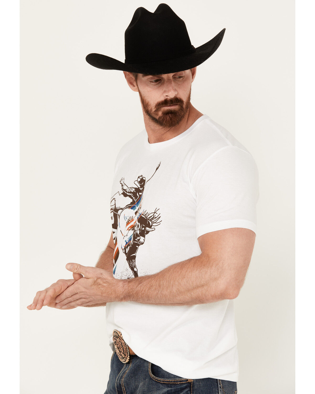 Image #2 - RANK 45® Men's Neil Holmes Bull Rider Short Sleeve Graphic T-Shirt, White, hi-res