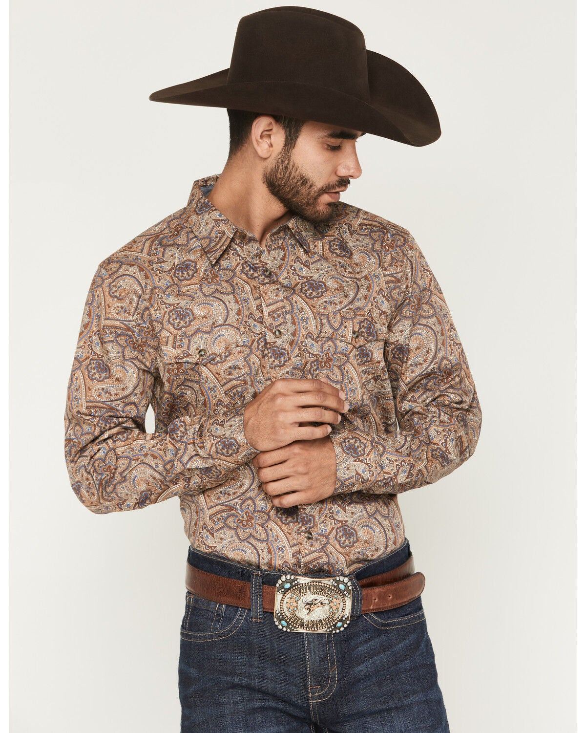 Cody James Men's Jensen Paisley Print Long Sleeve Snap Western Shirt, Brown, hi-res