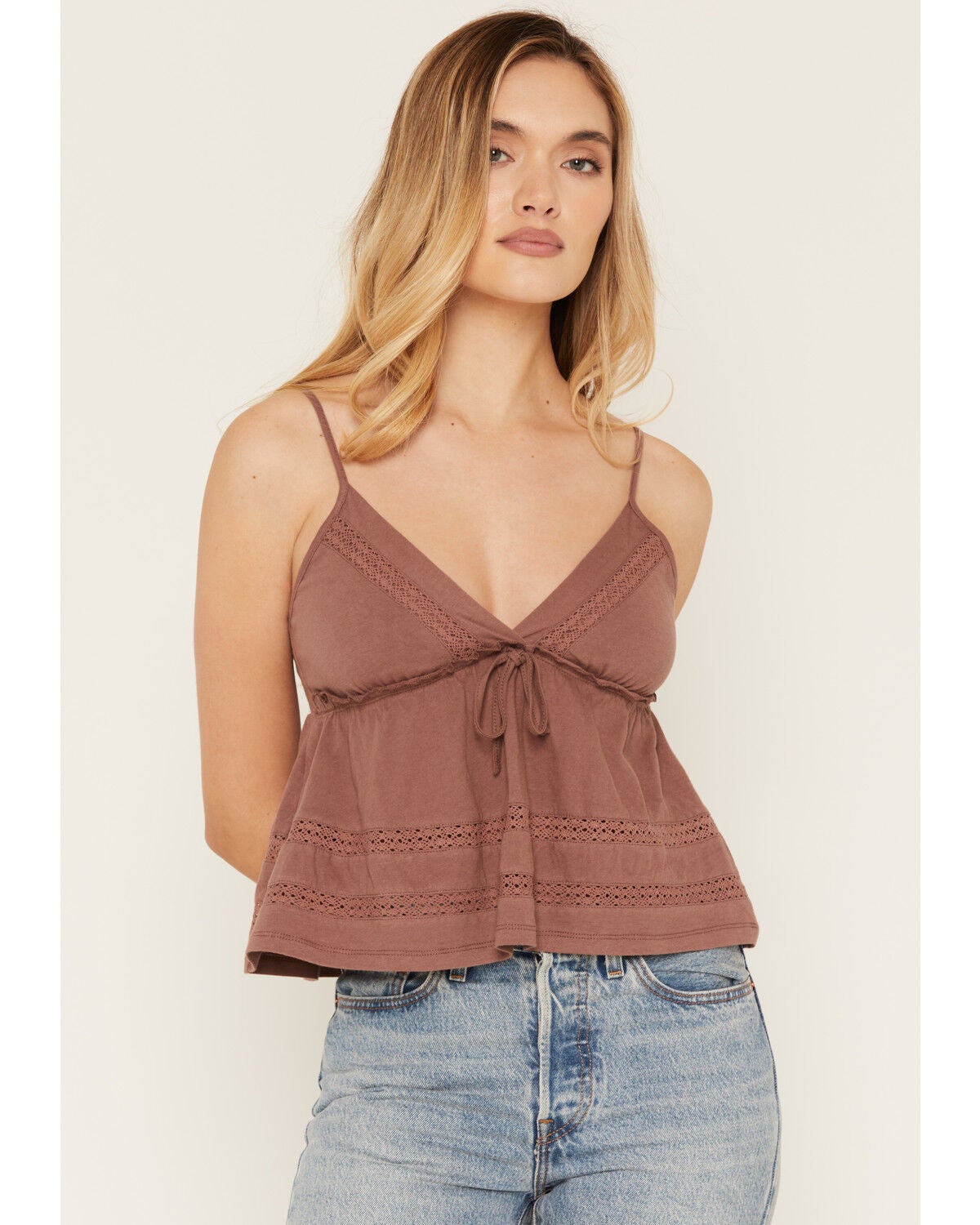 Image #3 - Cleo + Wolf Women's Solid Sleeveless Peplum Tank Top, Brown, hi-res
