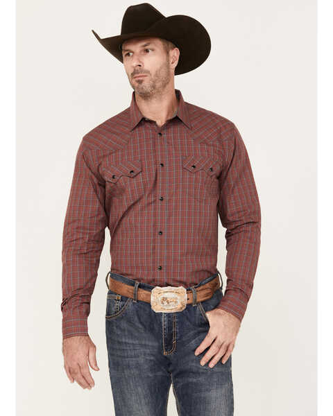 Image #1 - Cody James Men's Fire Mountain Long Sleeve Plaid Print Snap Western Shirt, Red, hi-res