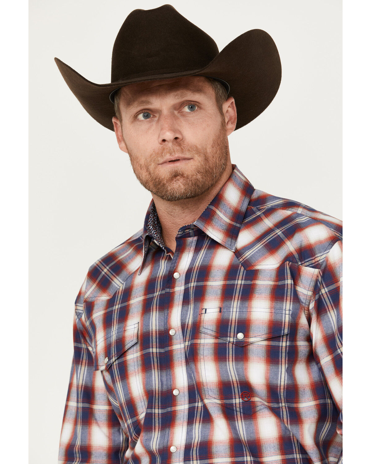 Image #3 - Roper Men's Amarillo Plaid Print Long Sleeve Pearl Snap Western Shirt, Blue, hi-res