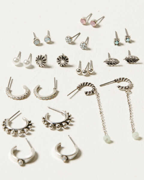Image #1 - Shyanne Women's Delicate Pastel Stone Multi Earring Set - 12 Piece, Silver, hi-res