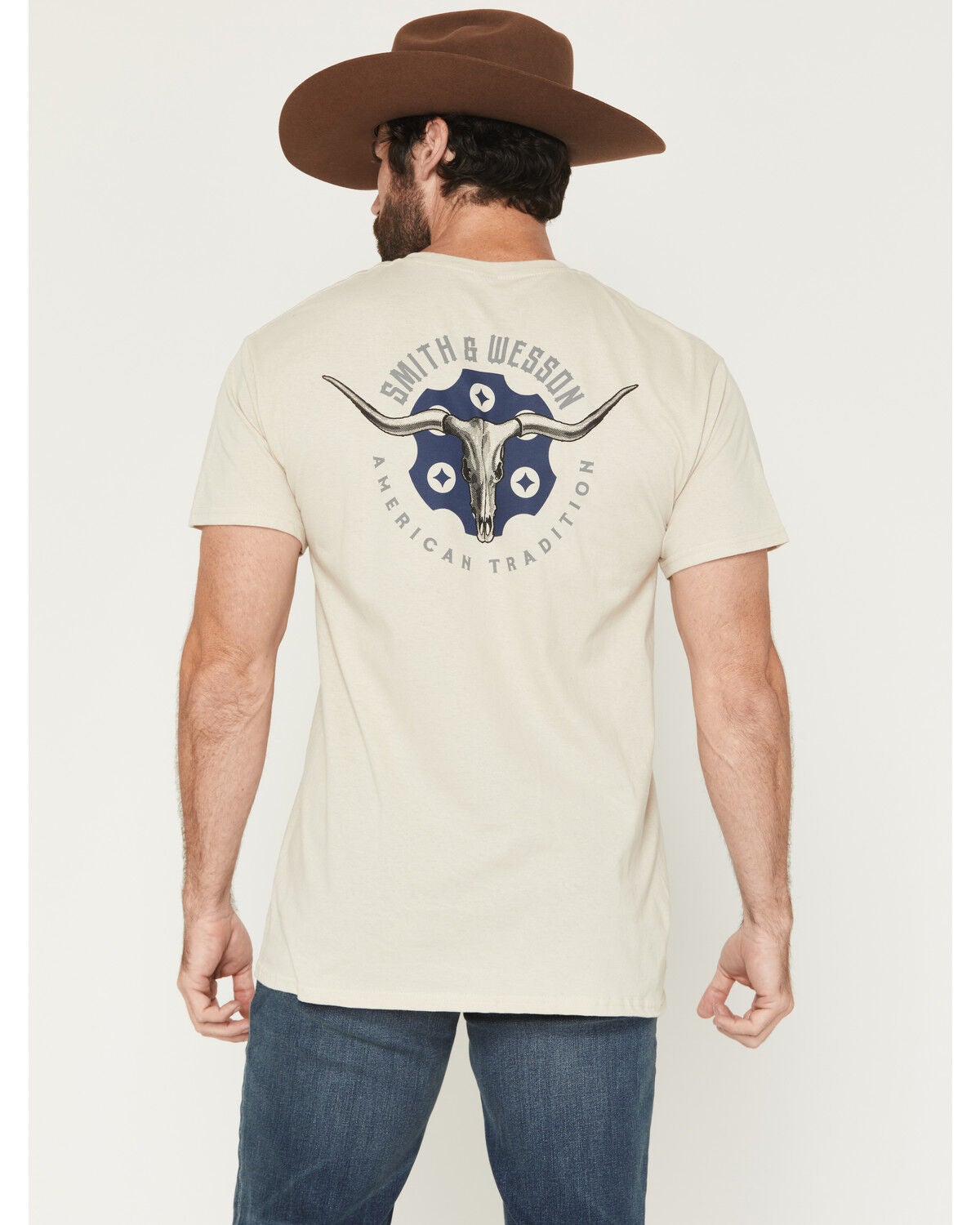 Smith & Wesson Men's Boot Barn Exclusive Bullhead Cylinder Short Sleeve Graphic T-Shirt, Sand, hi-res