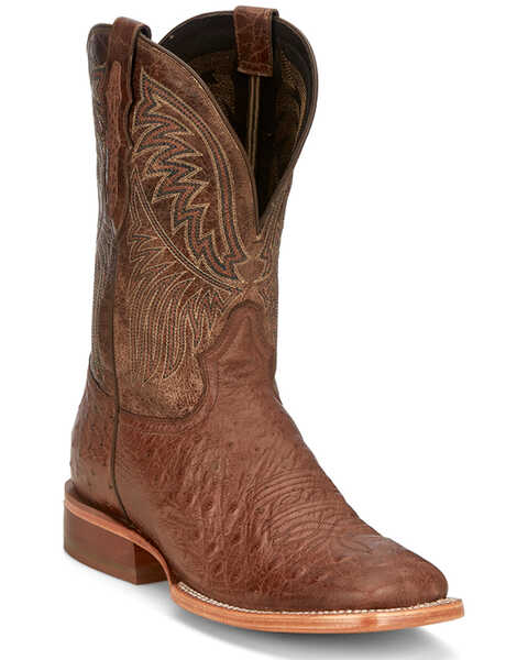 Tony Lama Men's Alamosa Smooth Ostrich Western Boots - Broad Square Toe, Brown, hi-res