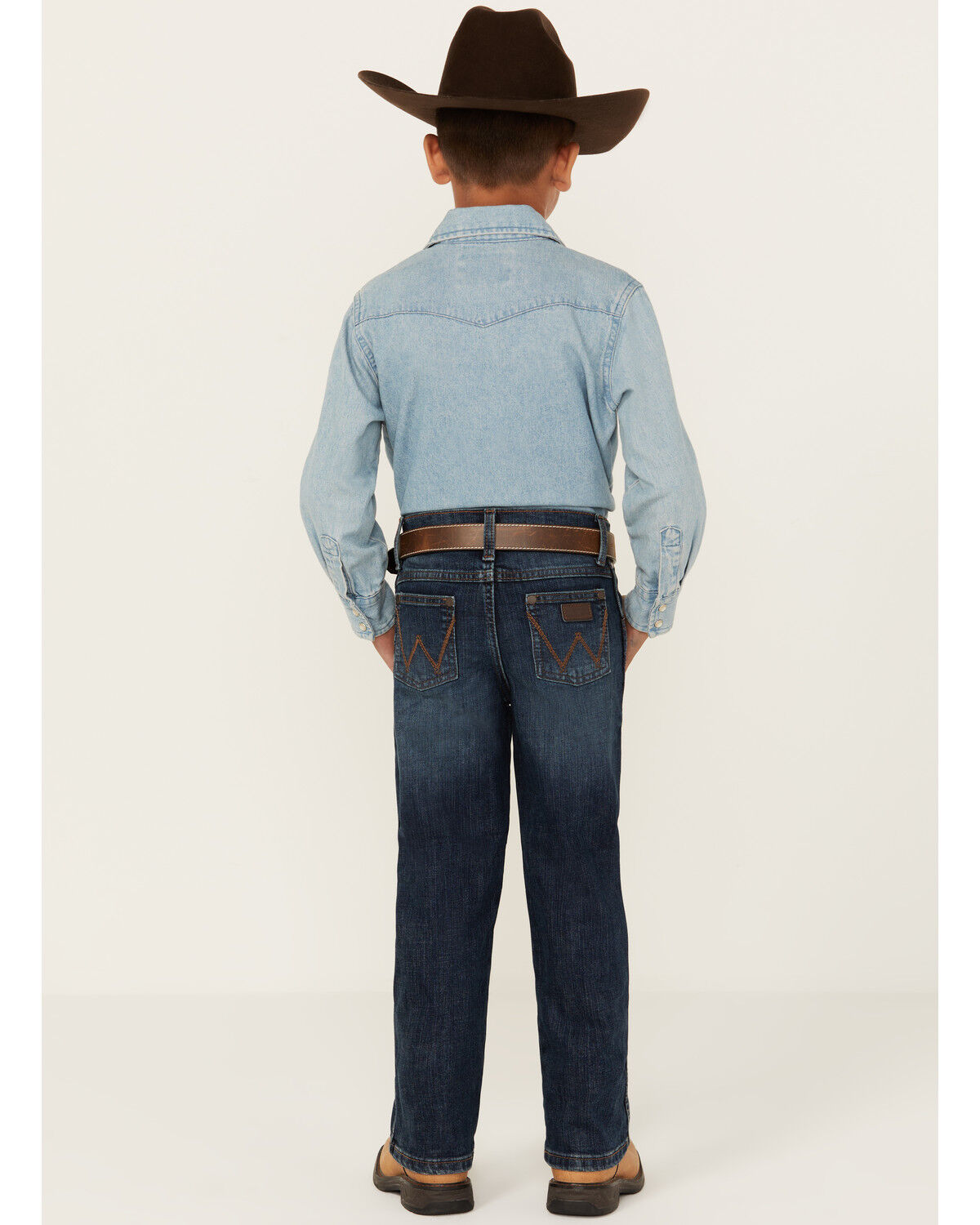 Image #3 - Wrangler Little Boys' Medium Wash Dellwood Relaxed Bootcut Stretch Jeans, Medium Wash, hi-res