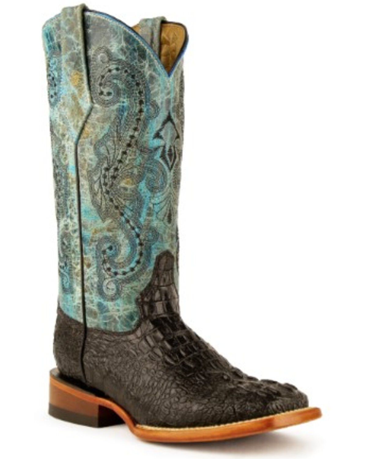 Ferrini Women's Black Caiman Print Western Boots - Square Toe, Black, hi-res