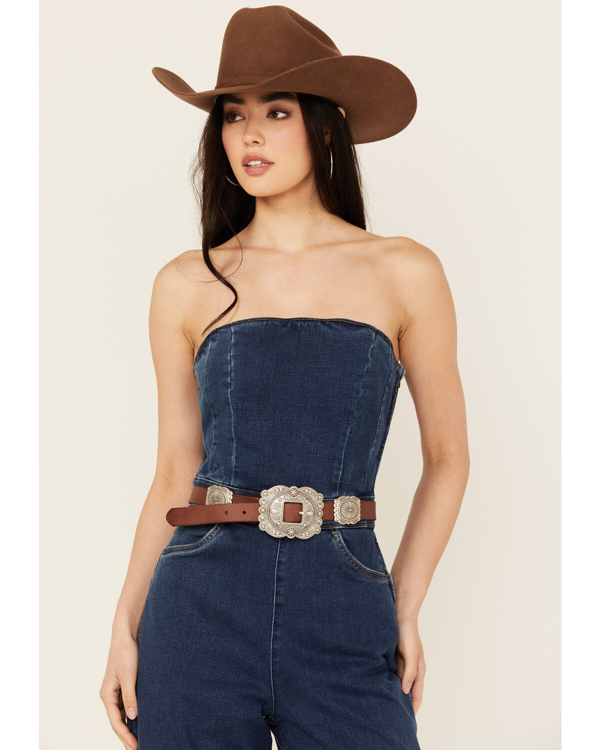 Image #1 - Shyanne Women's Sloane Concho Leather Belt, Brown, hi-res
