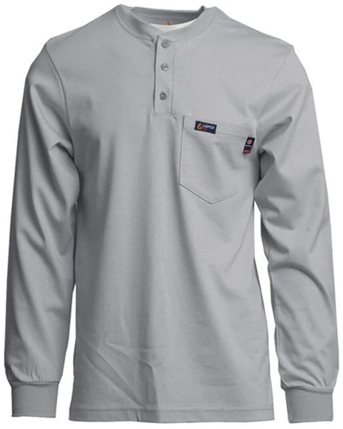 Image #1 - Lapco Men's FR Long Sleeve Button-Down Henley Work Shirt - Tall, Grey, hi-res