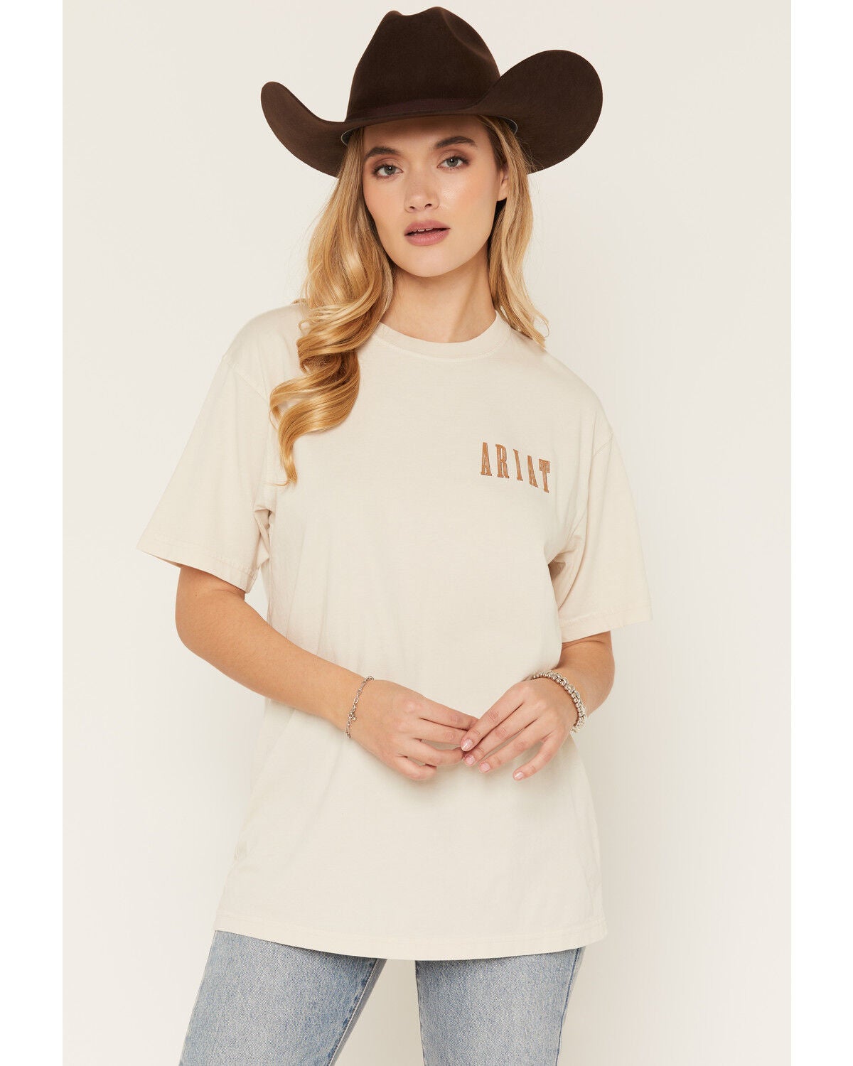 Image #2 - Ariat Women's Boot Barn Exclusive Sunflower Logo Short Sleeve Graphic Tee, Beige, hi-res