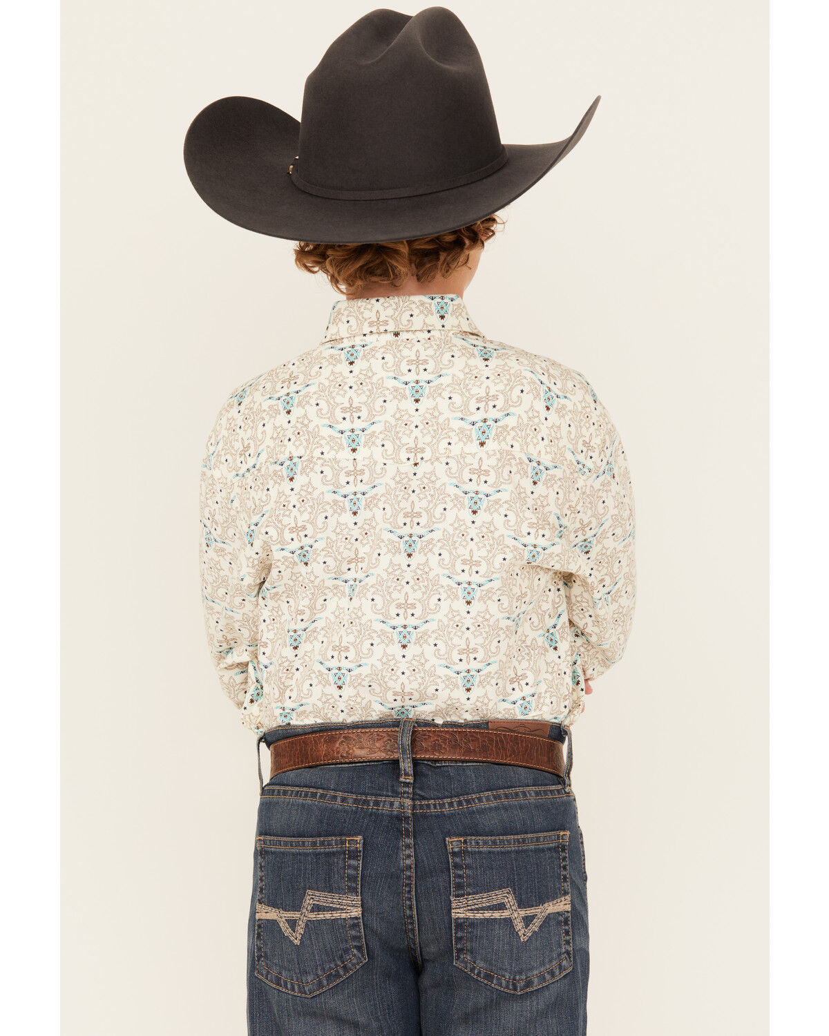 Image #4 - Rough Stock by Panhandle Boys' Steer Head Printed Long Sleeve Pearl Snap Western Shirt, Tan, hi-res