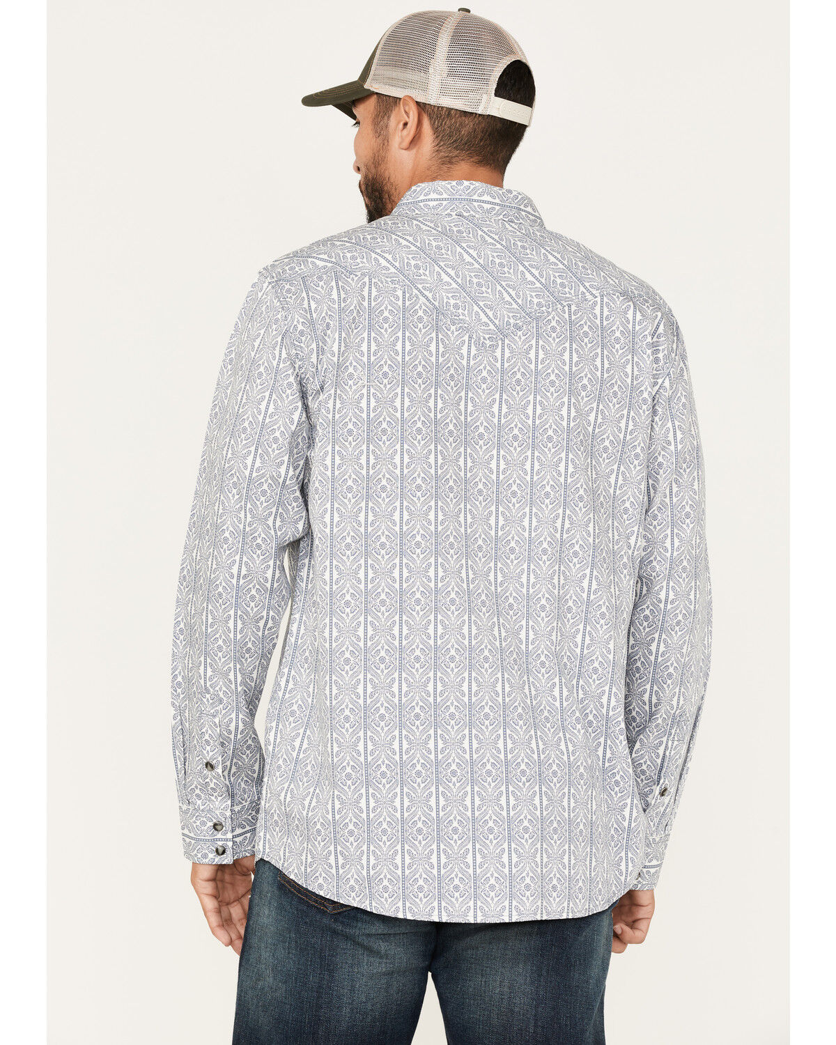 Image #4 - Moonshine Spirit Men's Island Time Floral Striped Long Sleeve Snap Western Shirt, Cream, hi-res