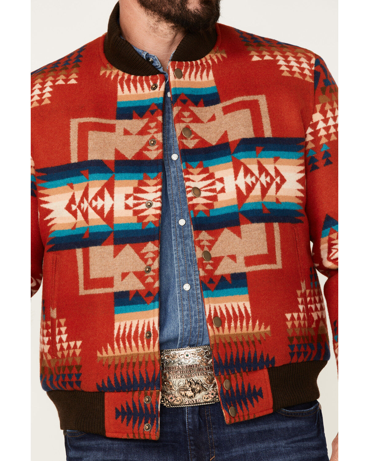 Image #3 - Pendleton Men's Gorge All-Over Print Quilted Snap Bomber Jacket, Red, hi-res