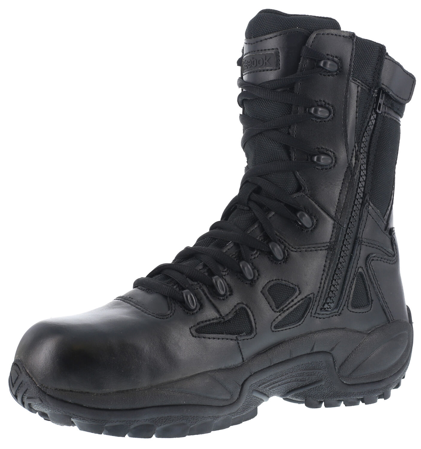 Image #2 - Reebok Men's Stealth 8" Lace-Up Black Side-Zip Work Boots - Soft Toe, Black, hi-res