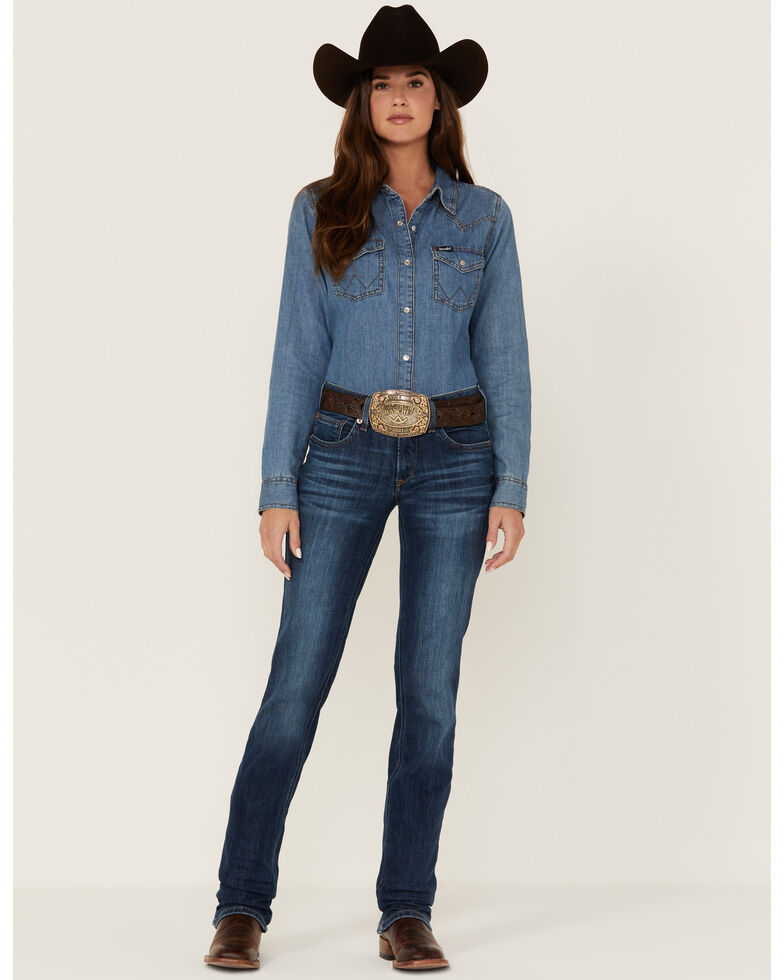 Ariat Women's R.E.A.L Mid Rise Candace Straight Jeans, Blue, hi-res