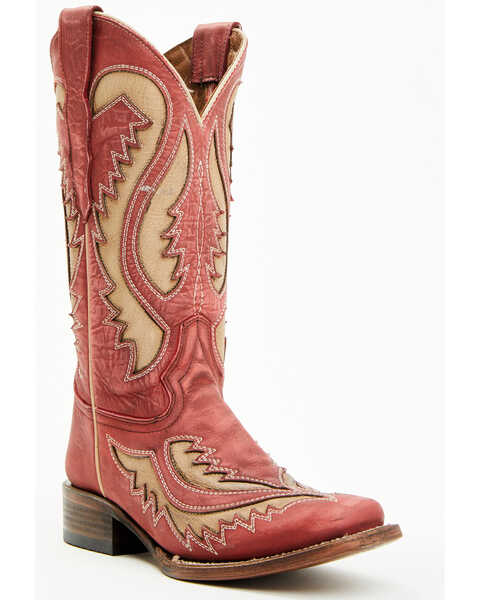 Image #1 - Corral Women's Inlay Western Boots - Square Toe , Red, hi-res