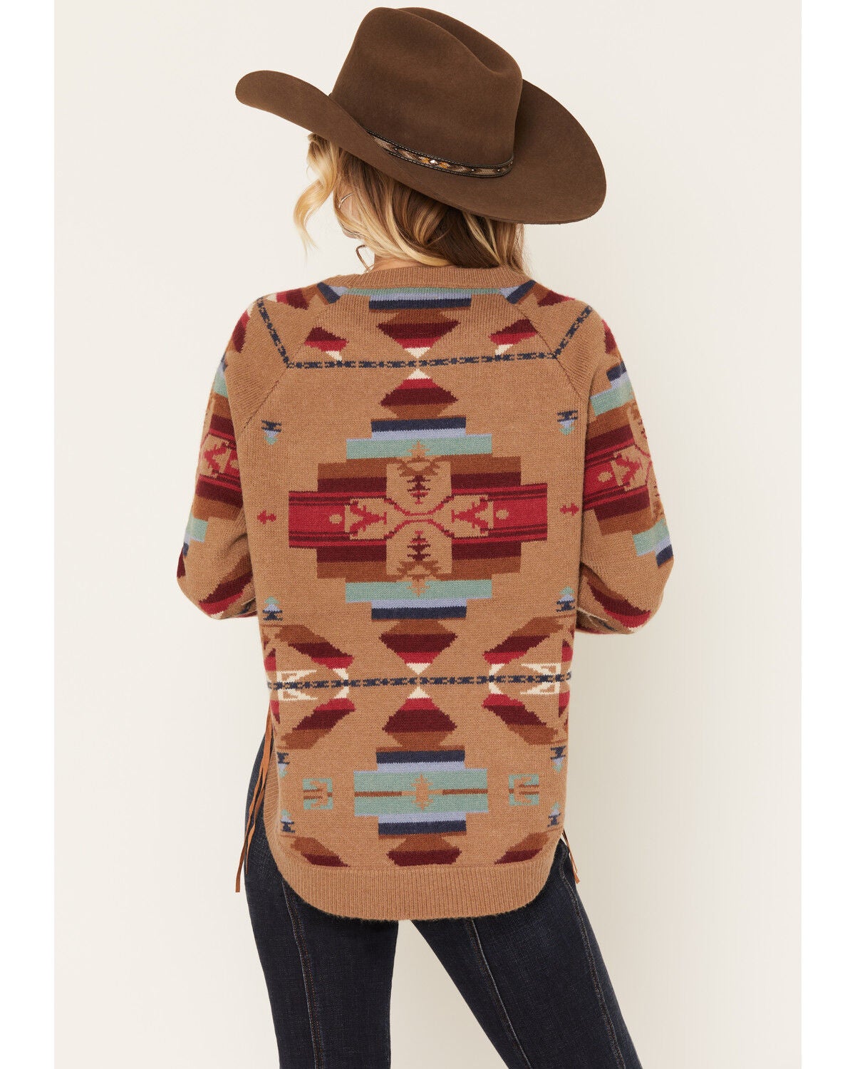 Image #4 - Cotton & Rye Women's Southwestern Print Round Bottom Sweater, Tan, hi-res