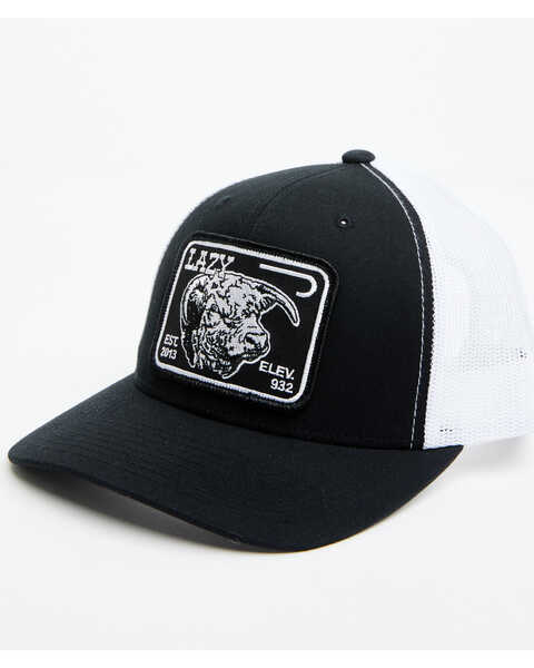 Image #1 - Lazy J Ranch Men's Black & White Elevation Cowhead Logo Patch Mesh-Back Ball Cap, Black, hi-res