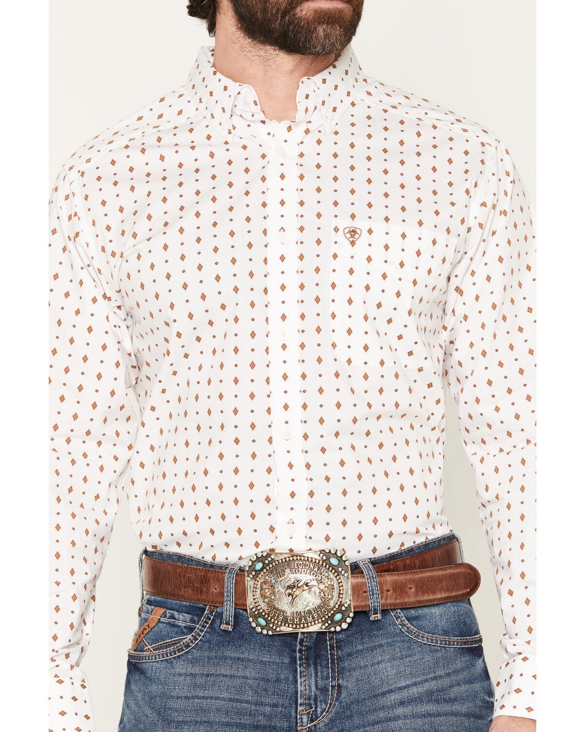 Image #3 - Ariat Men's Pauly Geo Print Long Sleeve Button-Down Western Shirt, White, hi-res