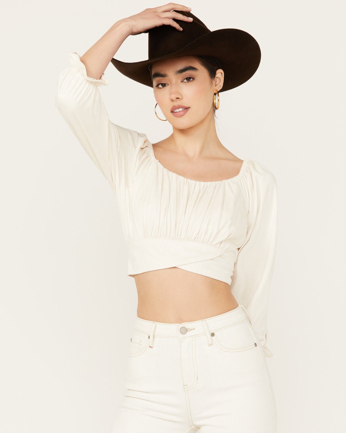 Beyond The Radar Women's Faux Suede Tie Back Top, Ivory, hi-res