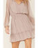 Lovestitch Women's Dot Smocked Waist Long Sleeve Ruffle Mini Dress, Lavender, hi-res