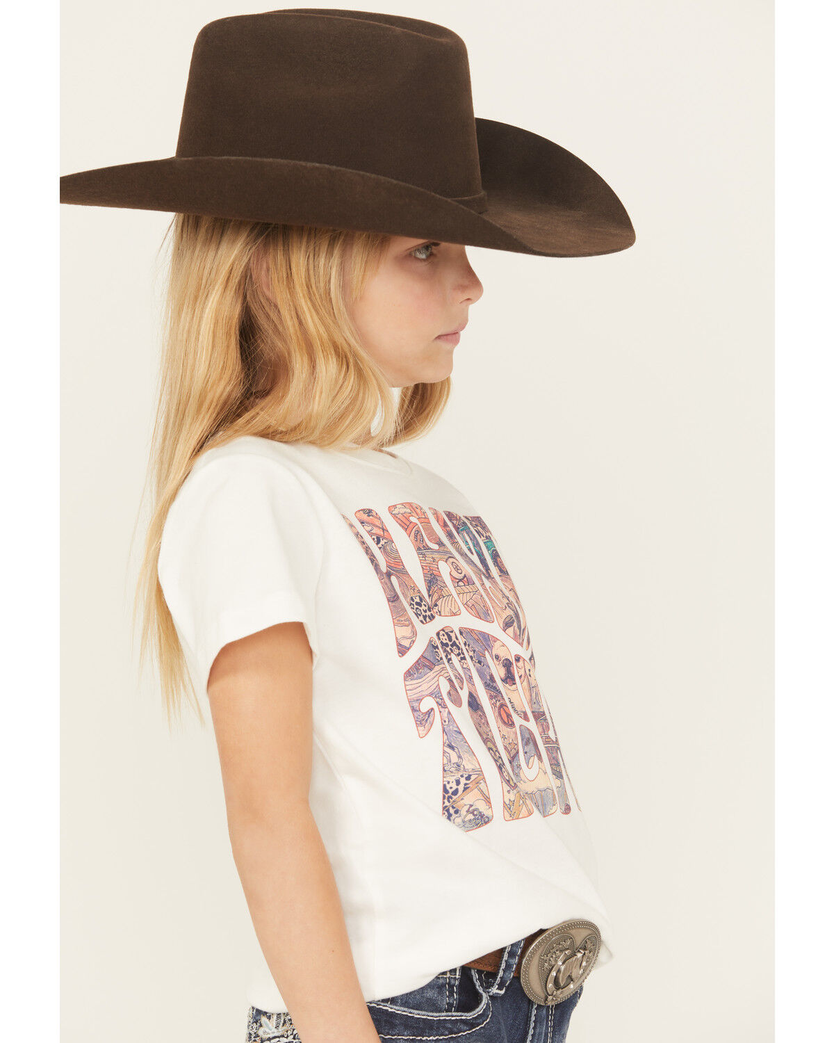 Image #2 - Wrangler X Lainey Wilson Girls' Hang Tight Short Sleeve Graphic Tee, White, hi-res