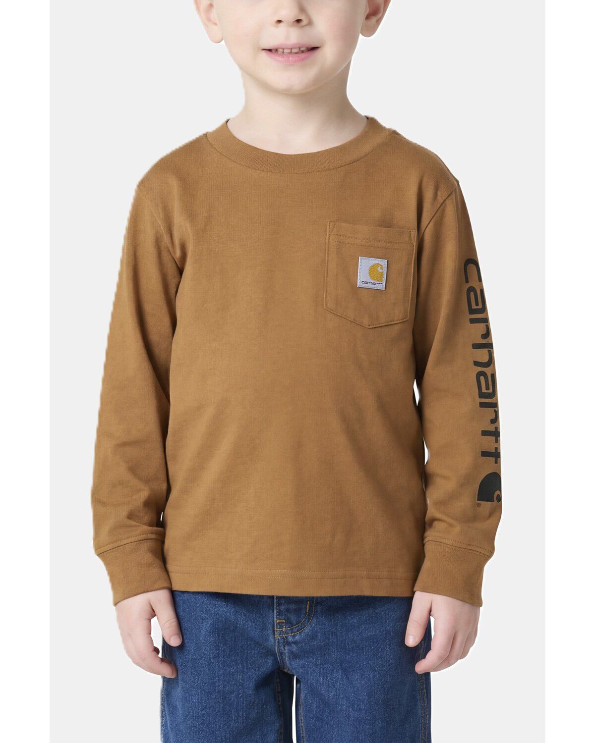 Image #1 - Carhartt Toddler Boys' Pocket Logo Long Sleeve T-Shirt, Brown, hi-res