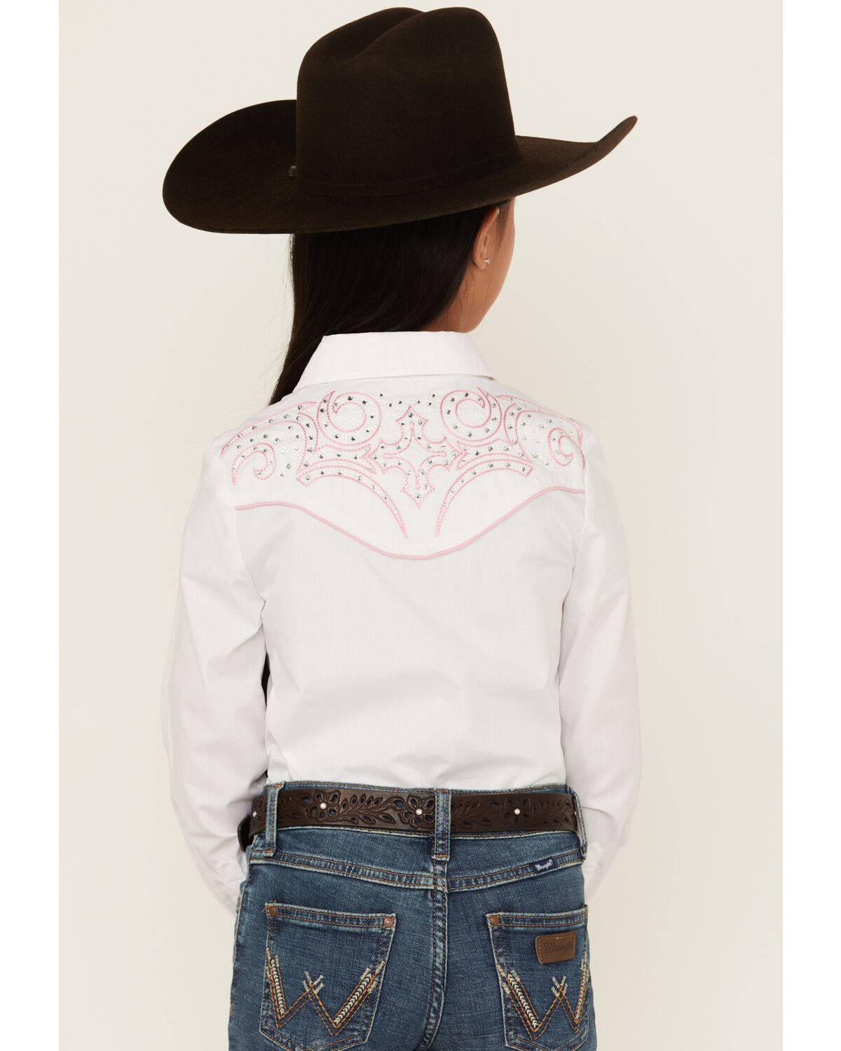 Image #4 - Rodeo Clothing Girls' Bedazzled Long Sleeve Pearl Snap Western Shirt, White, hi-res
