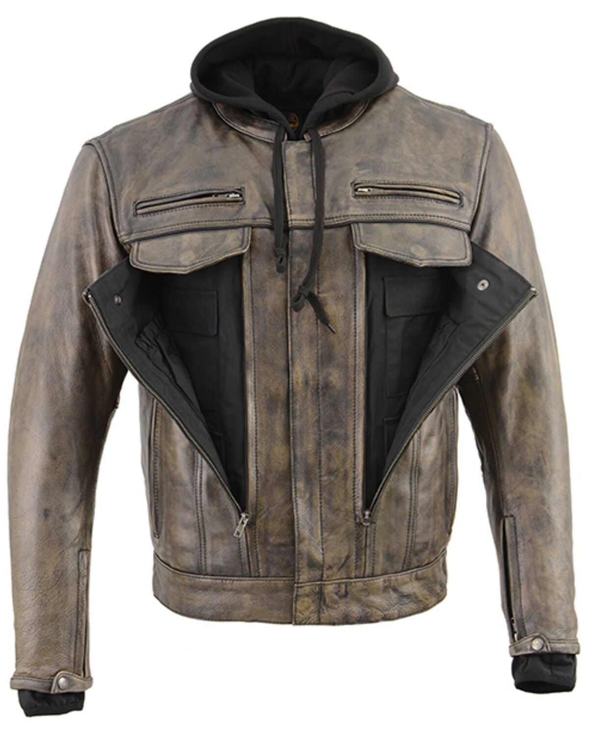 Image #3 - Milwaukee Leather Men's Distressed Utility Pocket Ventilated Concealed Carry Motorcycle Jacket, Black, hi-res