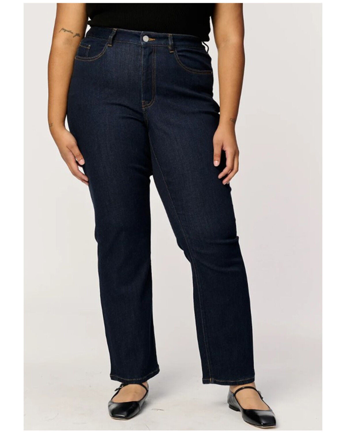 Image #2 - Warp + Weft Women's Dark Wash Jet Set High Rise Straight Stretch Denim Jeans - Plus, Dark Wash, hi-res