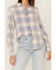 Flag & Anthem Women's Long Sleeve Plaid Pocket Button Shirt, Light Blue, hi-res