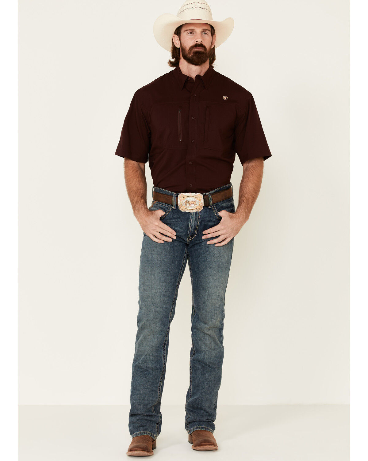 Image #2 - Ariat Men's Solid Maroon TEK Short Sleeve Button-Down Western Shirt - Tall, , hi-res