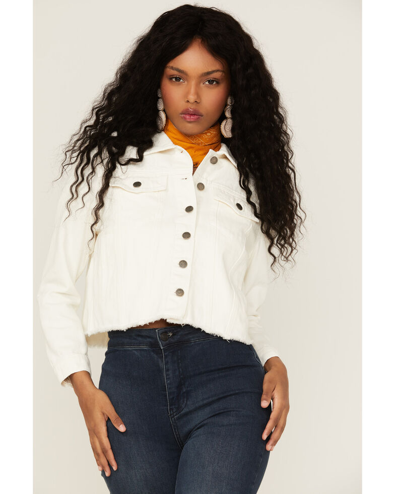 Velvet Heart Women's Jeanie White Denim Frayed Hem Jacket , White, hi-res