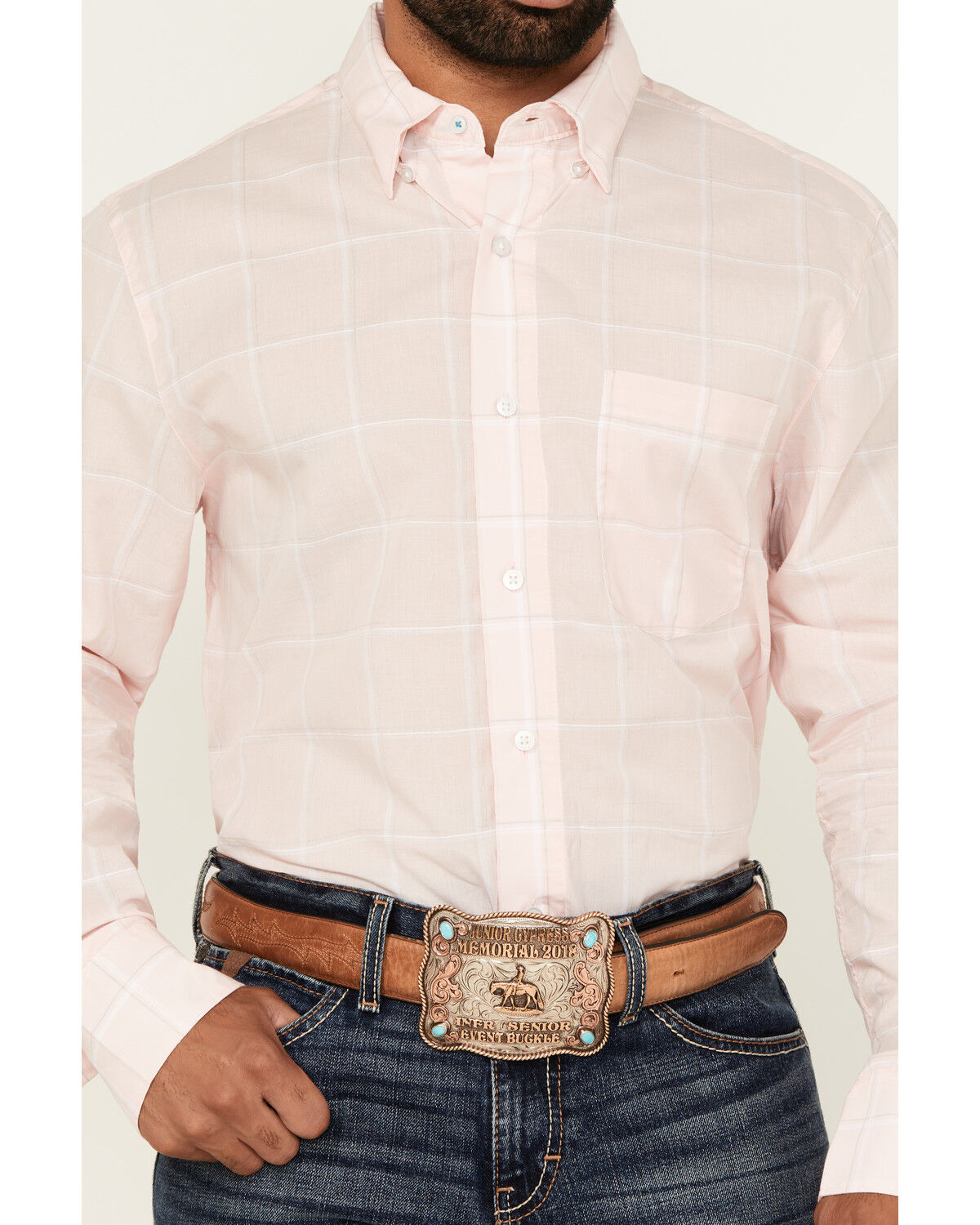 Image #3 - Wrangler X Cody Johnson Men's Checkered Print Long Sleeve Button-Down Western Shirt - Tall, Pink, hi-res