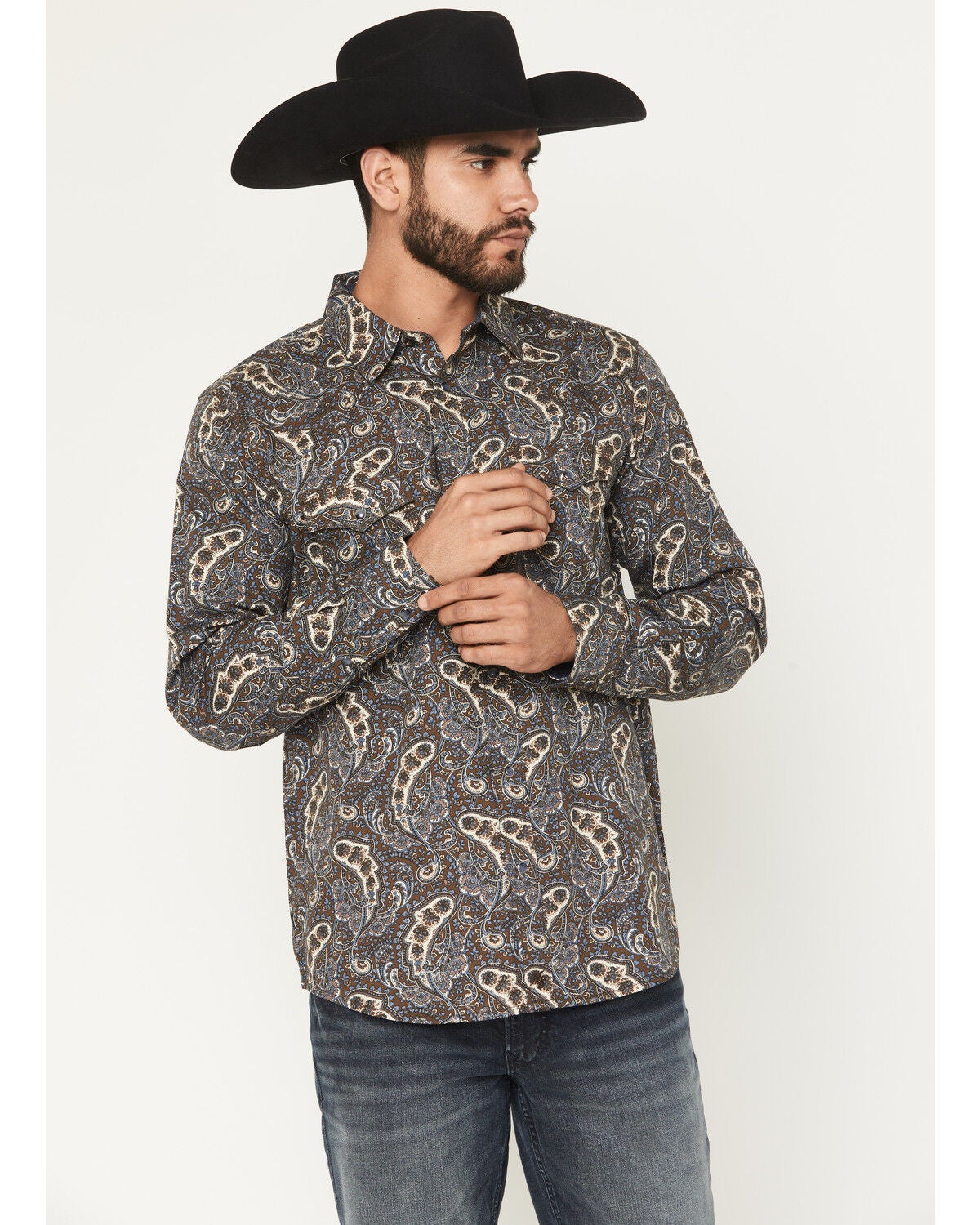 Image #1 - Moonshine Spirit&reg; Men's High Strung Paisley Print Long Sleeve Snap Western Shirt, Dark Brown, hi-res