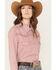 Image #2 - Cowgirl Hardware Women's Geo Print Long Sleeve Western Pearl Snap Shirt, Burgundy, hi-res