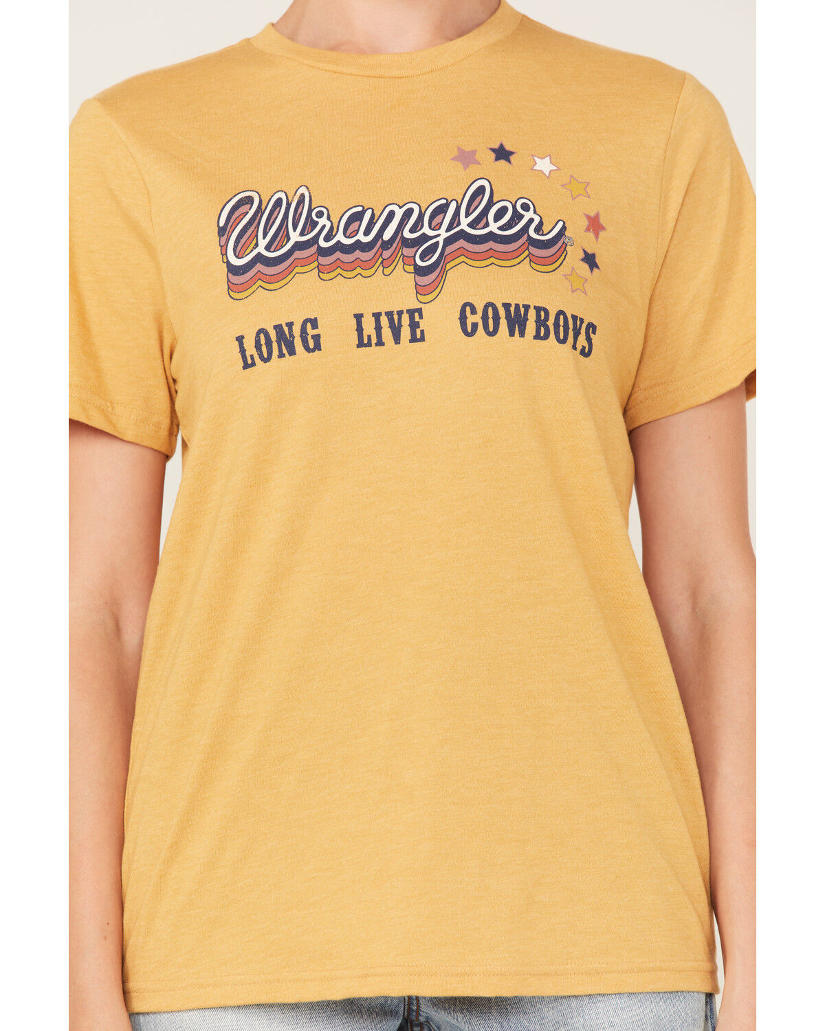 Image #3 - Wrangler Women's Boot Barn Exclusive Long Live Cowboys Desert Graphic Tee, Mustard, hi-res