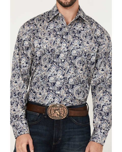 Image #3 - Stetson Men's Paisley Print Long Sleeve Pearl Snap Western Shirt , Dark Blue, hi-res