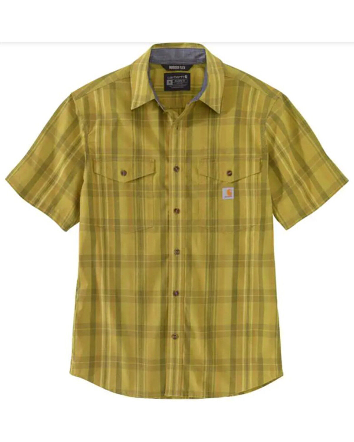 Image #1 - Carhartt Men's Rugged Flex Plaid Lightweight Short Sleeve Button Down Work Shirt, Olive, hi-res