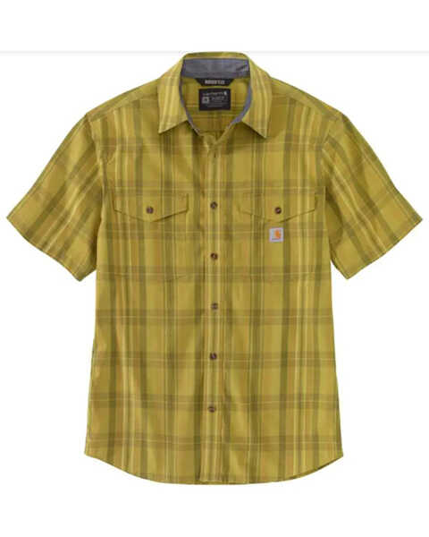 Carhartt Men's Rugged Flex Plaid Lightweight Short Sleeve Button Down Work Shirt , Olive, hi-res