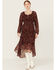 Image #1 - Wild Moss Women's Floral Print Long Sleeve Dress, Burgundy, hi-res