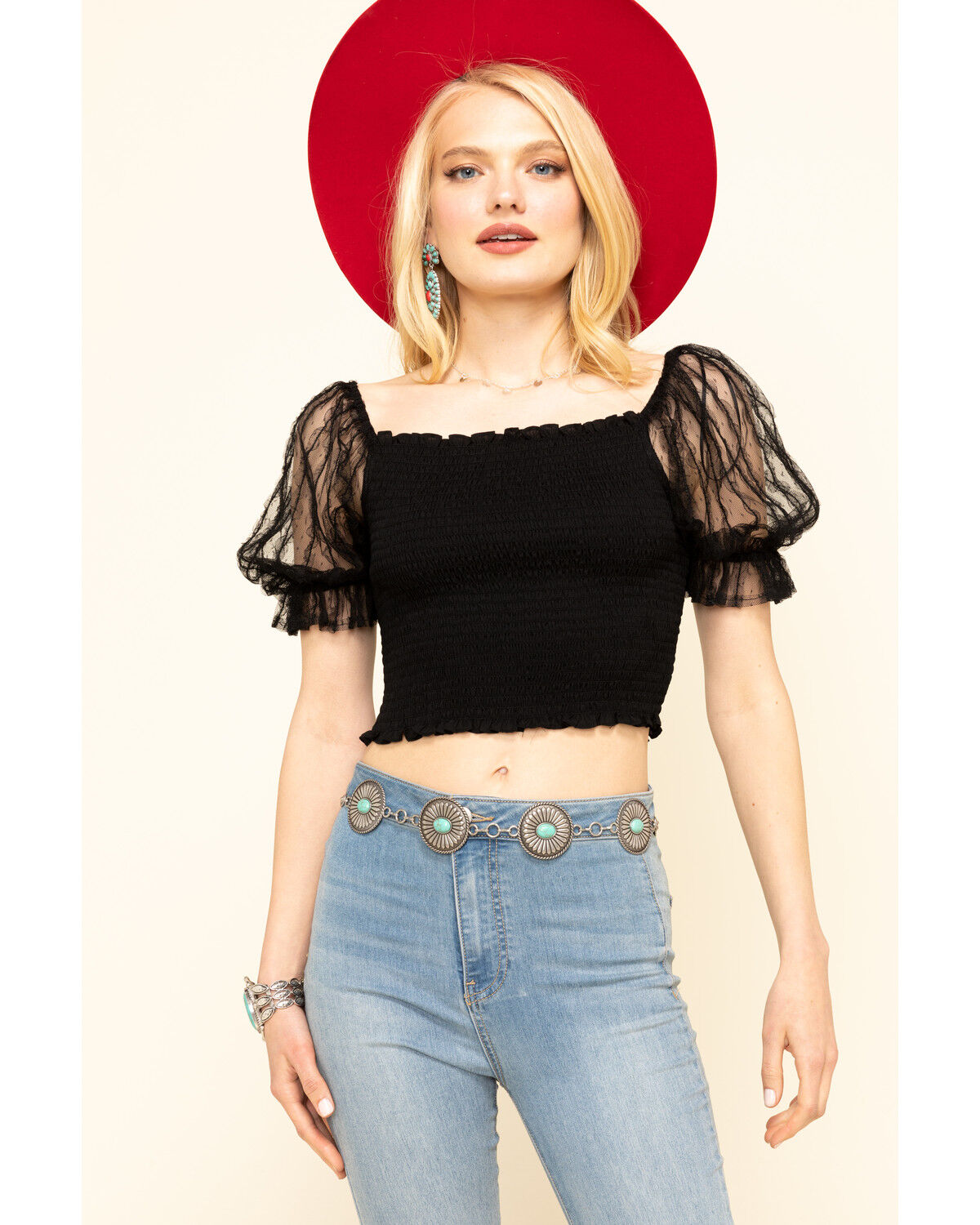 Image #1 - Jealous Tomato Women's Smocked Top, Black, hi-res