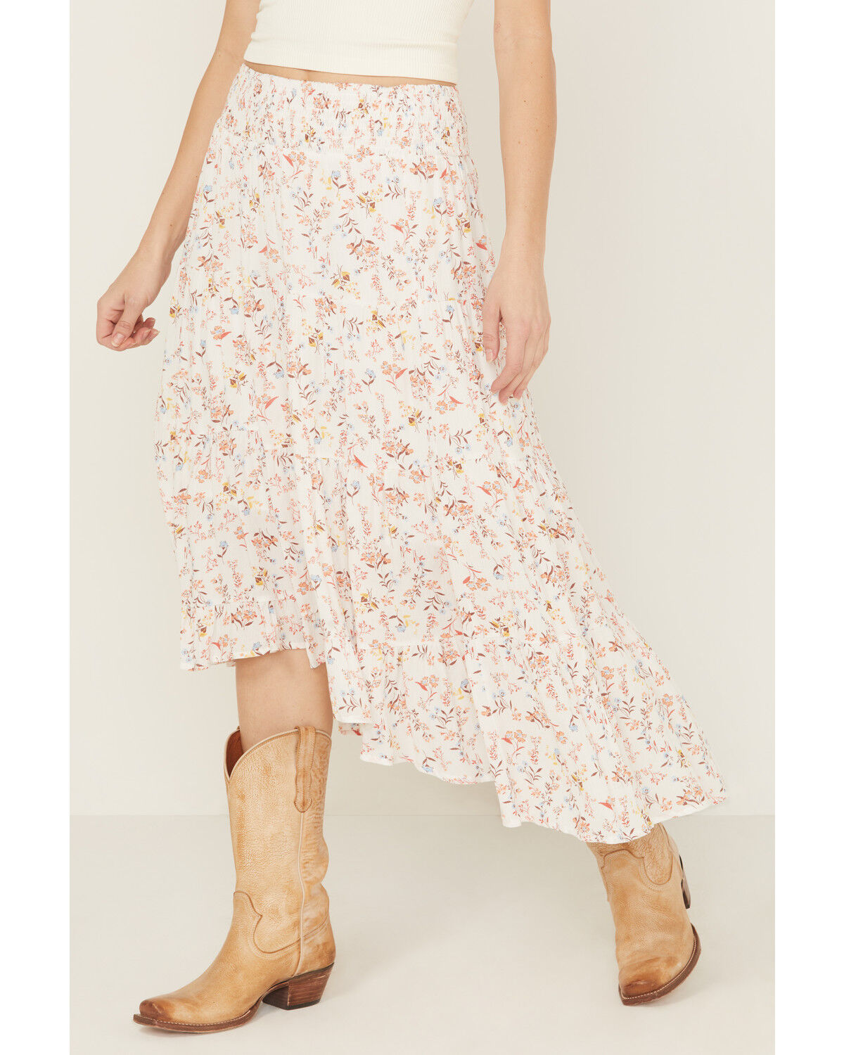 Image #2 - Wild Moss Women's Floral Print High-Low Midi Skirt, Ivory, hi-res