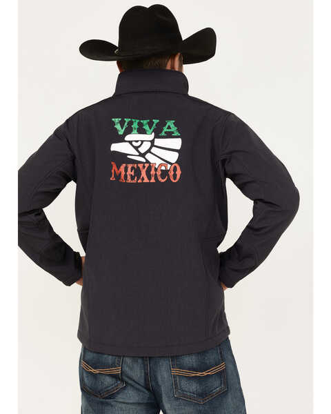 Image #1 - Cowboy Hardware Men's Viva Mexico Embroidered Zip-Front Softshell Jacket , Grey, hi-res