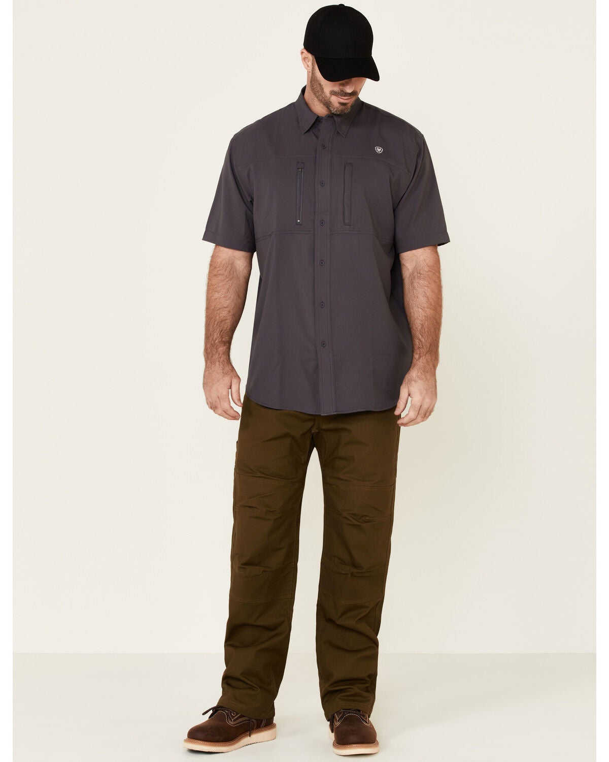 Image #2 - Ariat Men's Solid Charcoal Tek Button-Down Short Sleeve Western Shirt - Tall, Charcoal, hi-res